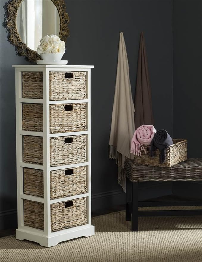 SAFAVIEH Home Collection Vedette Distressed White 5-Drawer Wicker Basket - Image 2