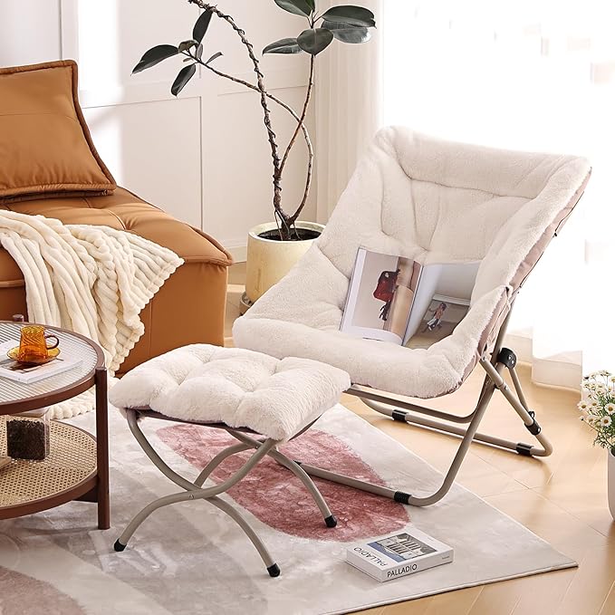Comfy Folded Chair with Ottoman, Oversized Folding Faux Fur Chair Soft Furry - Image 7
