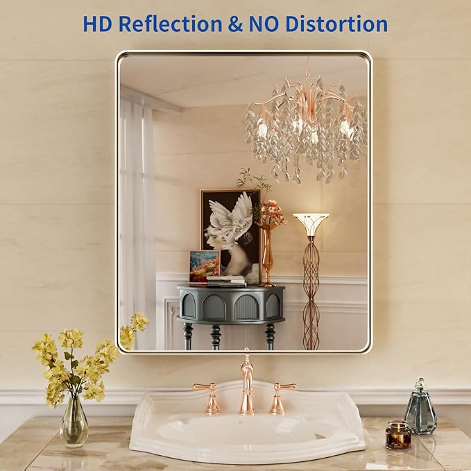 WEER 36X30 Inch Brushed Nickel Bathroom Mirror, Brushed Silver Metal Frame - Image 2