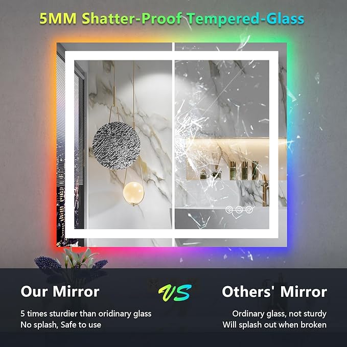 32x36 Inch RGB LED Bathroom Mirror Front Light and RGB Backlit Lighted Vanity - Image 6