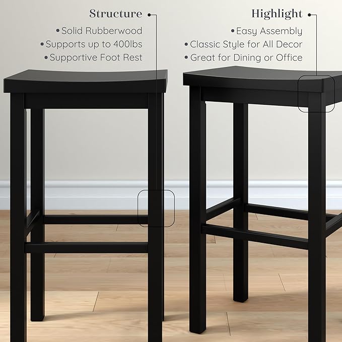 Grain & Grove Smith Collection Set of 2 Solid Wood Bar Stools, 30 inch - Image 4