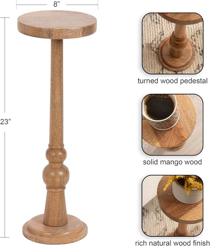 Kate and Laurel Wegner Transitional Wooden Round Drink Table, Natural Wood - Image 3