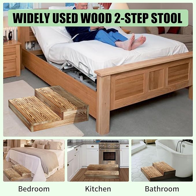 Wooden 2 Step Stool for High Beds, Moderate & Applicable 2-Step Stools for - Image 7