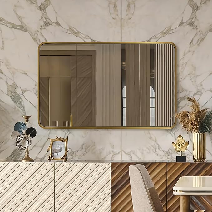 ANDY STAR Brushed Gold Bathroom Mirror 48”X30”, Brass Bathroom Vanity Mirror by ANDYSTAR