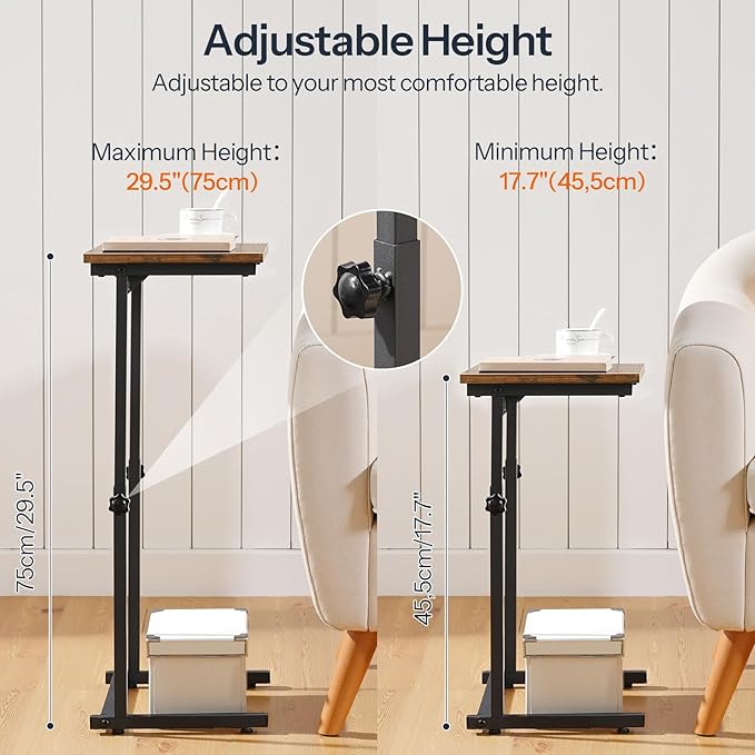 HOOBRO C Shaped End Table, Adjustable Height Side Table - Image 6