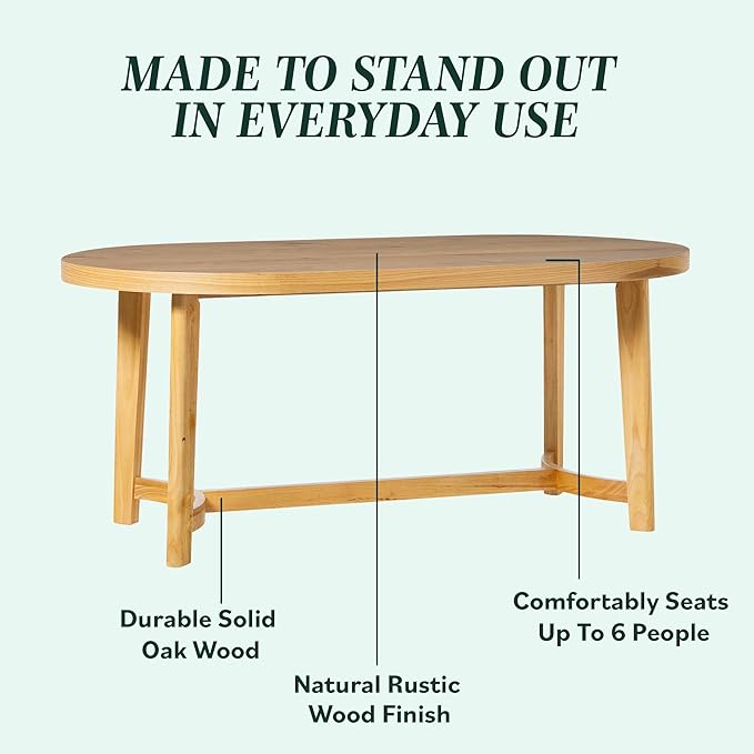 Walker Edison Modern Farmhouse Rustic Solid Oak Wood Oval Dining Table - Image 3