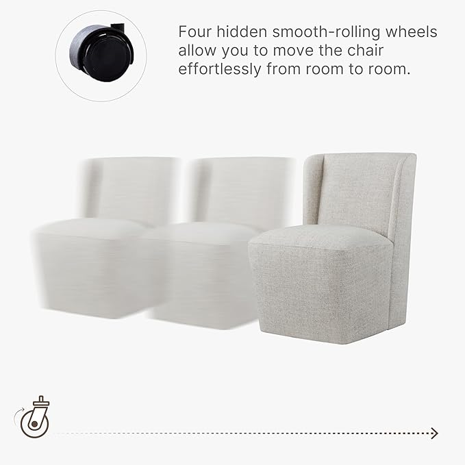 Dining Chairs with Casters No Assembly Upholstered Wingback Single Sofa Armless - Image 4