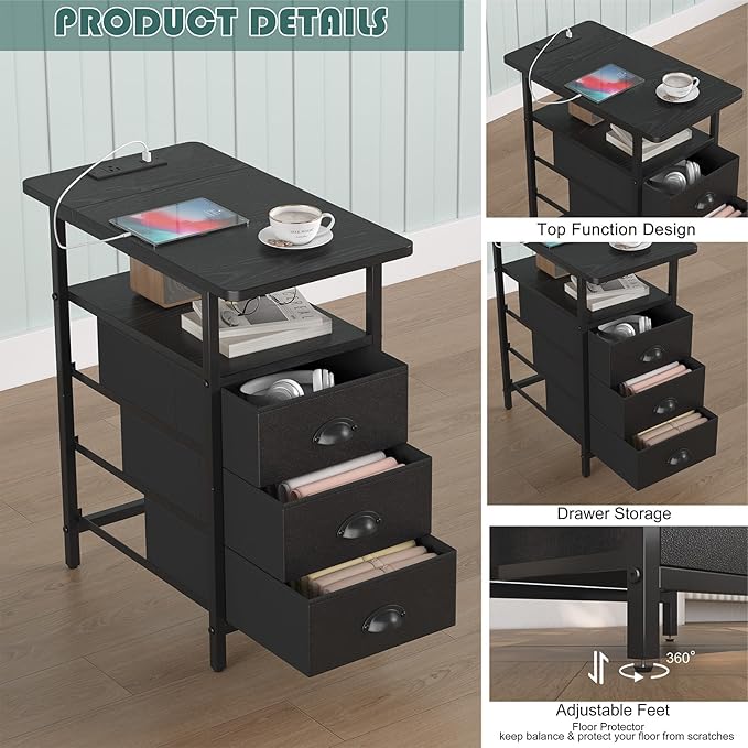 End Table with Charging Station, Side Tables Livingroom with USB Ports and - Image 5