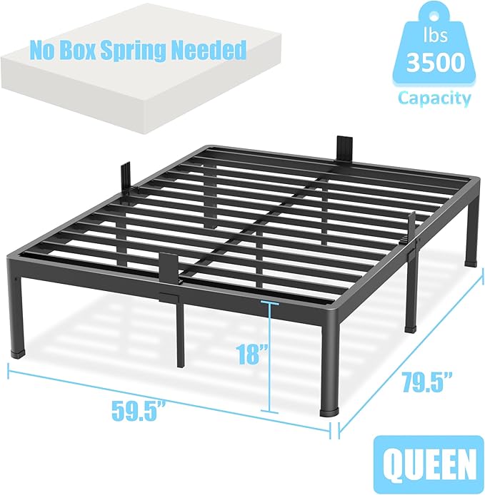 FUIOBYVV Queen Bed Frame with Round Corner Edge Legs 18 inch High 3500 lbs - Image 3
