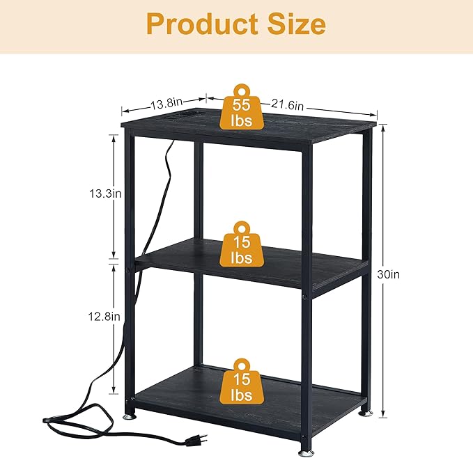 VECELO Tall End Table with Charging Station, Side Table with USB Ports and - Image 2