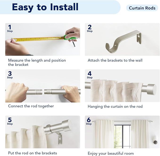 2 Pack Curtain Rods for Windows 28 to 48 Inch, 1 Inch Brushed Nickel Curtain - Image 7