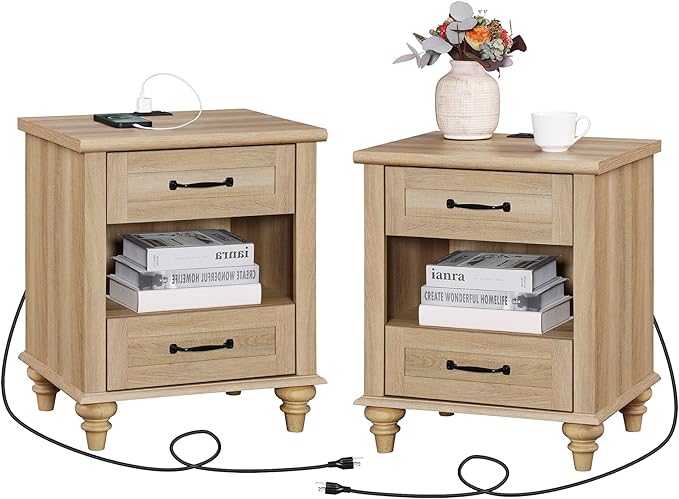 WAMPAT Set of 2 Oak Nightstands Side Tables by WAMPAT