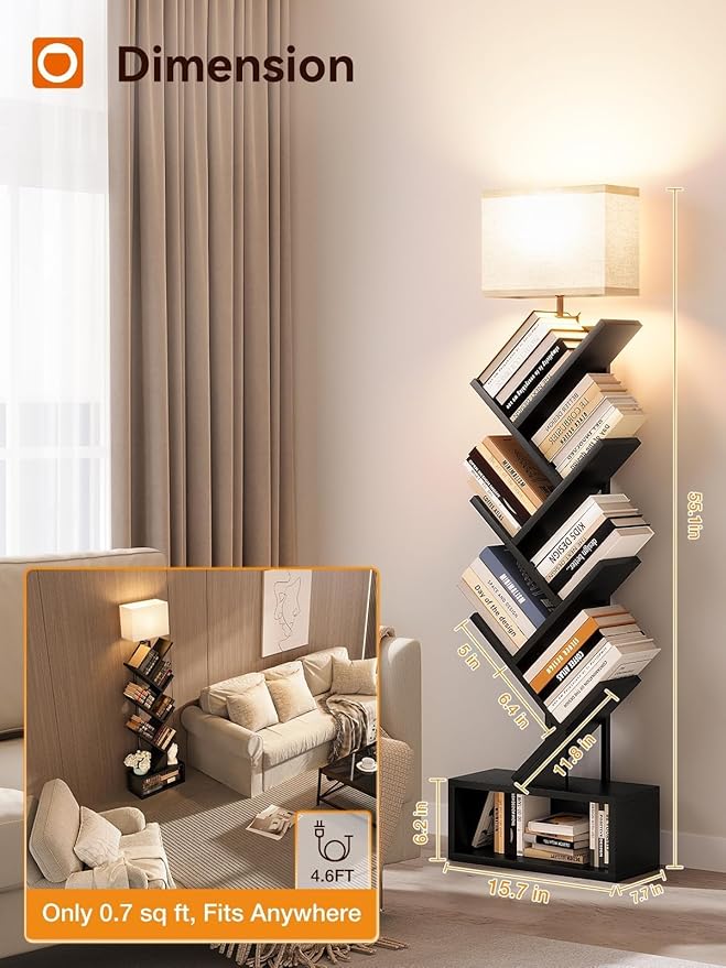 addlon 6-Tier Tree Bookshelf, Steel&Wood Corner Shelf - Image 6