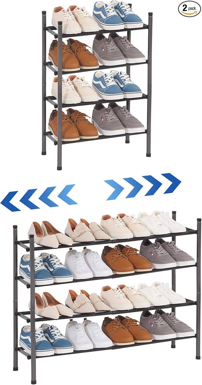 STORAGE MANIAC Expandable Shoe Rack, 16 Pairs Stackable Small Shoe Rack by STORAGEMANIAC