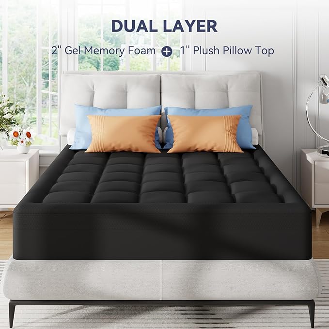 ELEMUSE Dual Layer 3 Inch Memory Foam Mattress Topper Queen Size, 2 Inch - Image 6
