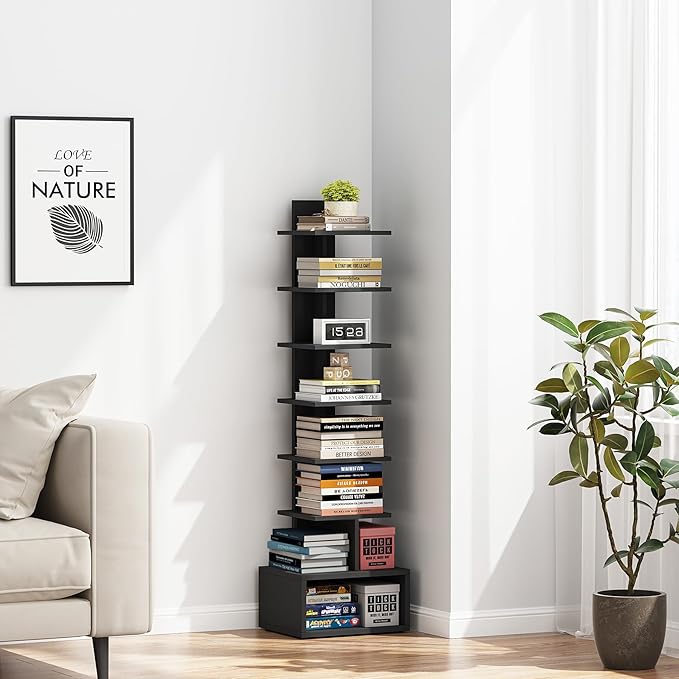 TUTOTAK Narrow Bookshelf, Vertical 8-Tier Bookcase, Spine Book Shelf - Image 4
