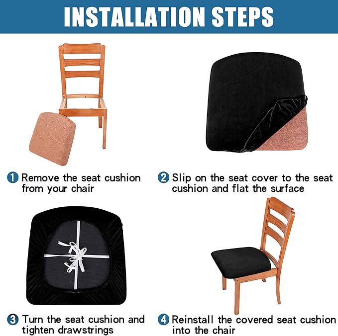 Smiry Velvet Seat Covers for Dining Room Chair Set of 6, Stretch Fit Removable - Image 7
