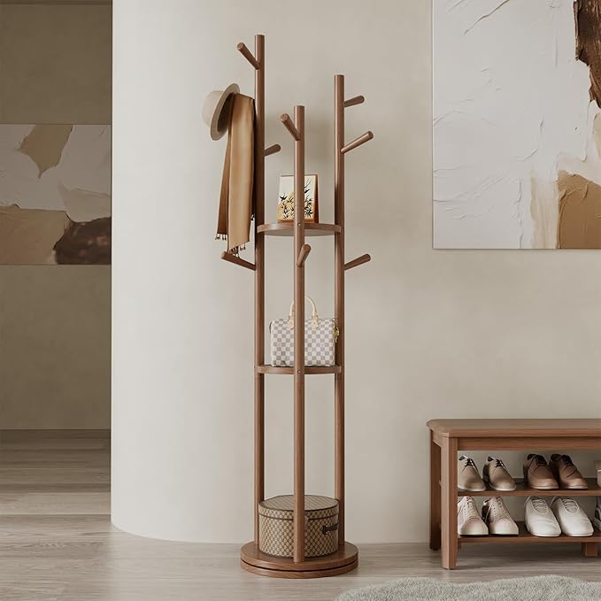 Solid Wood Rotary Coat Rack, Freestanding Coat Rack by Muwuele