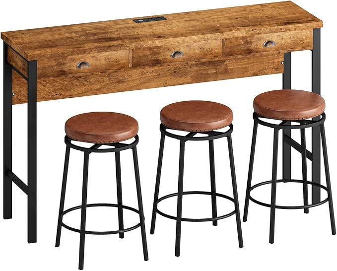 KEIKI 60.24” Long Bar High Top Dining Table and 3 Stools Chairs Set - Image 8