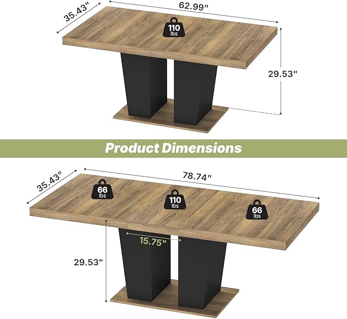 63"-78.7" Expandable Dining Table, 6-10 Rectangle Table, Extendable Console - Image 2