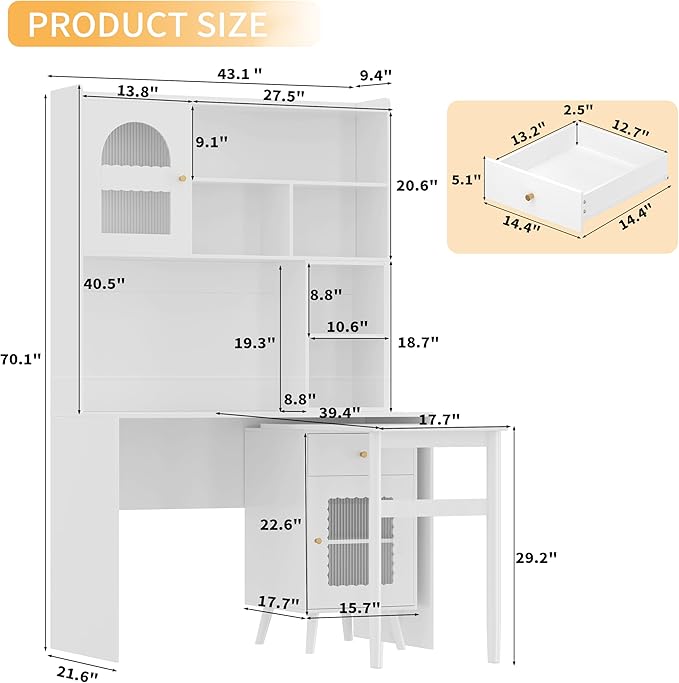 Merax Computer Desk with 90 Degree Rotating Desktop, L Shaped Office Desk with - Image 2