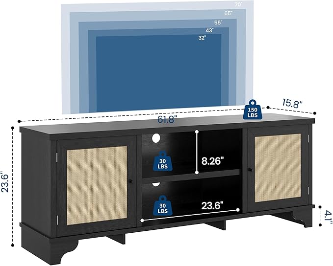 GarveeHome Rattan TV Stand for Living Room, Boho Entertainment Center for 55 - Image 3