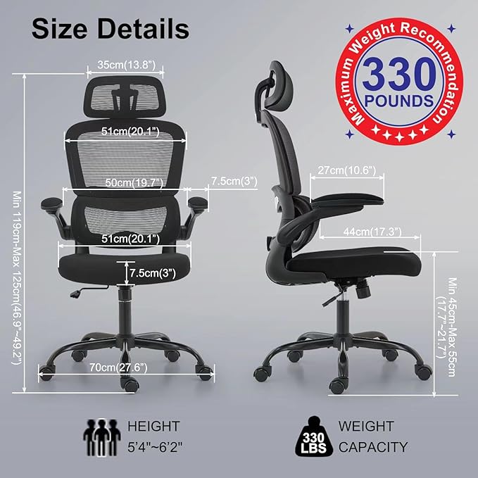 TRALT Office Chair Ergonomic Desk Chair, 330 LBS Home Mesh Office Desk Chairs - Image 2