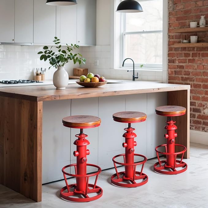 Topower Antique Industrial Round Bottom Adjustable Height Cafe Coffee Retro - Image 7