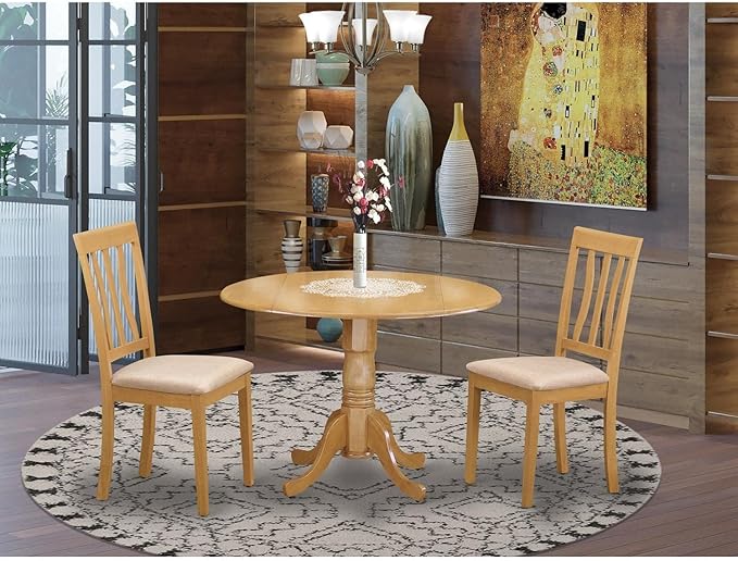 East West Furniture DLAN3-OAK-C 3 Piece Kitchen Table & Chairs Set Contains a - Image 6