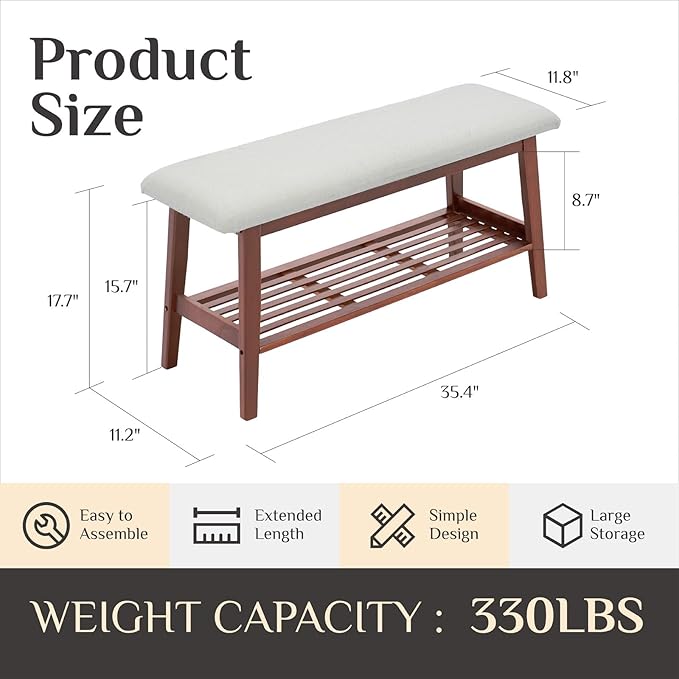 Entryway Shoe Bench, 35.4" Bamboo Bench - Image 2
