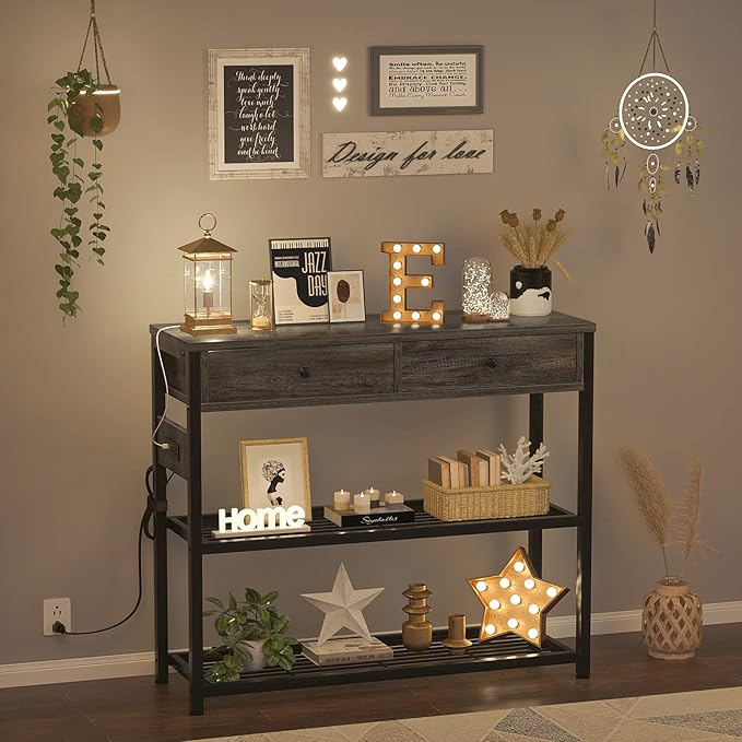 Ecoprsio Entryway Table with Outlets and USB Ports, Small Console Table with 2 - Image 6