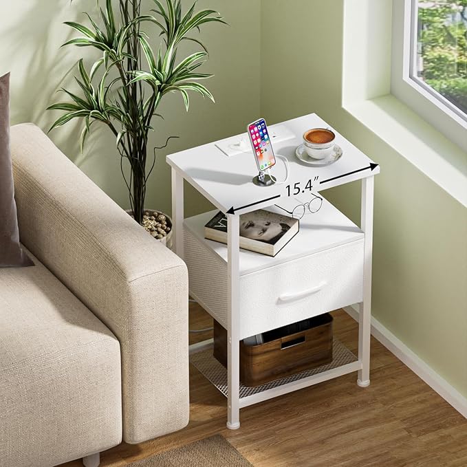 Nightstands Set of 2 with Charging Station and Drawer, End Table Bedside Table - Image 5