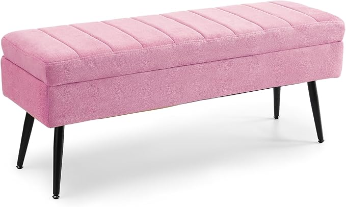 CUYOCA Storage Ottoman Bench, 43.5" Upholstered Entryway Bench, Long Ottoman - Image 7
