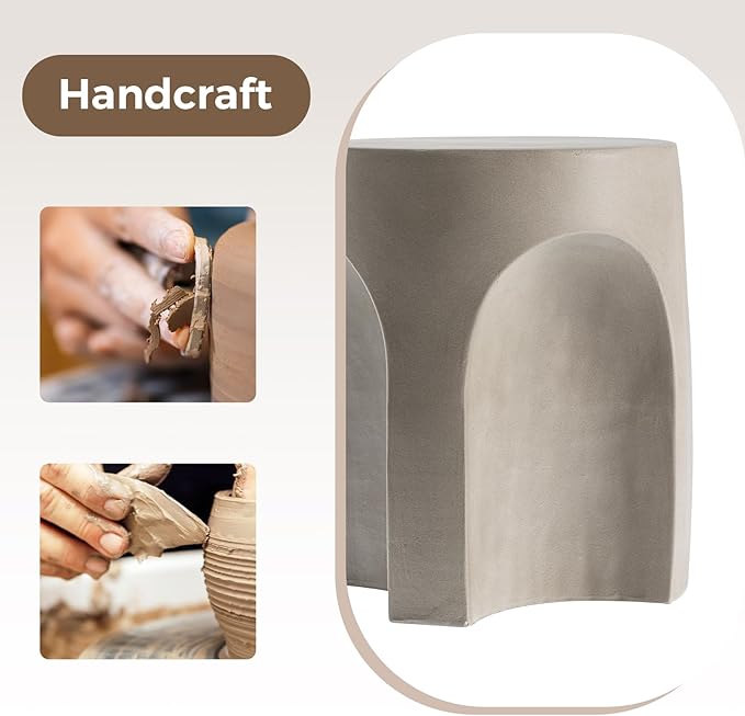 COSIEST Concrete Side Table Drum Shape, Patio Accent Table Cement End Tables - Image 5