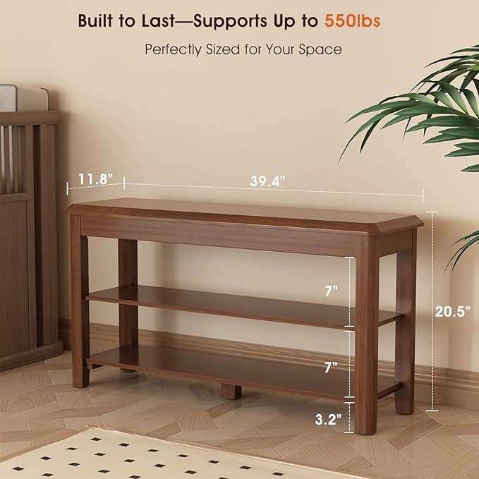 Shoe Rack for Front Door Entrance, Solid Wood Shoe Bench for Closet, Holds Up - Image 2