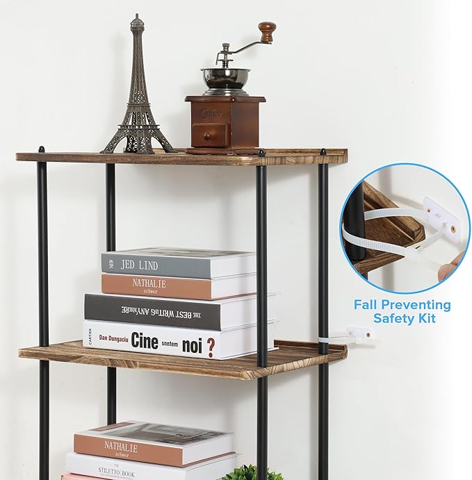 GETALL Tall Bookshelf with Wheels, 5 Tier Solid Wood Bookcase - Image 6