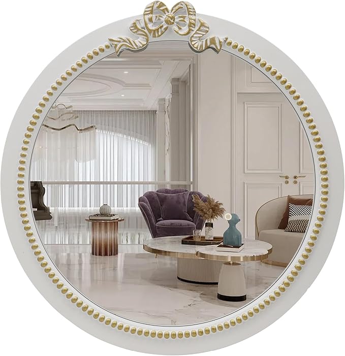 Vintage Round Wall Mirror 23.6inch Farmhouse Wooden Vanity Mirror by TopCity