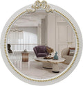 Vintage Round Wall Mirror 20inch Farmhouse Wooden Vanity Mirror by TopCity