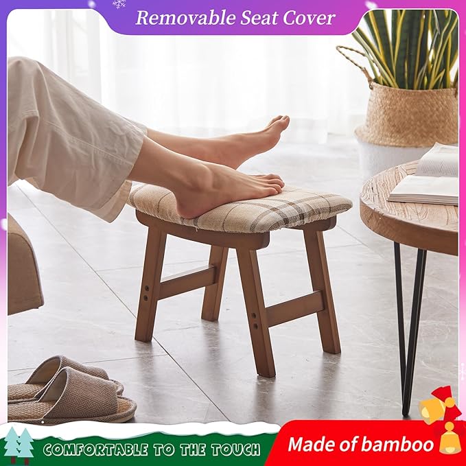 Foot Stool, Bamboo Small Sofa Foot Rest Under Desk, Extra Seating - Image 3
