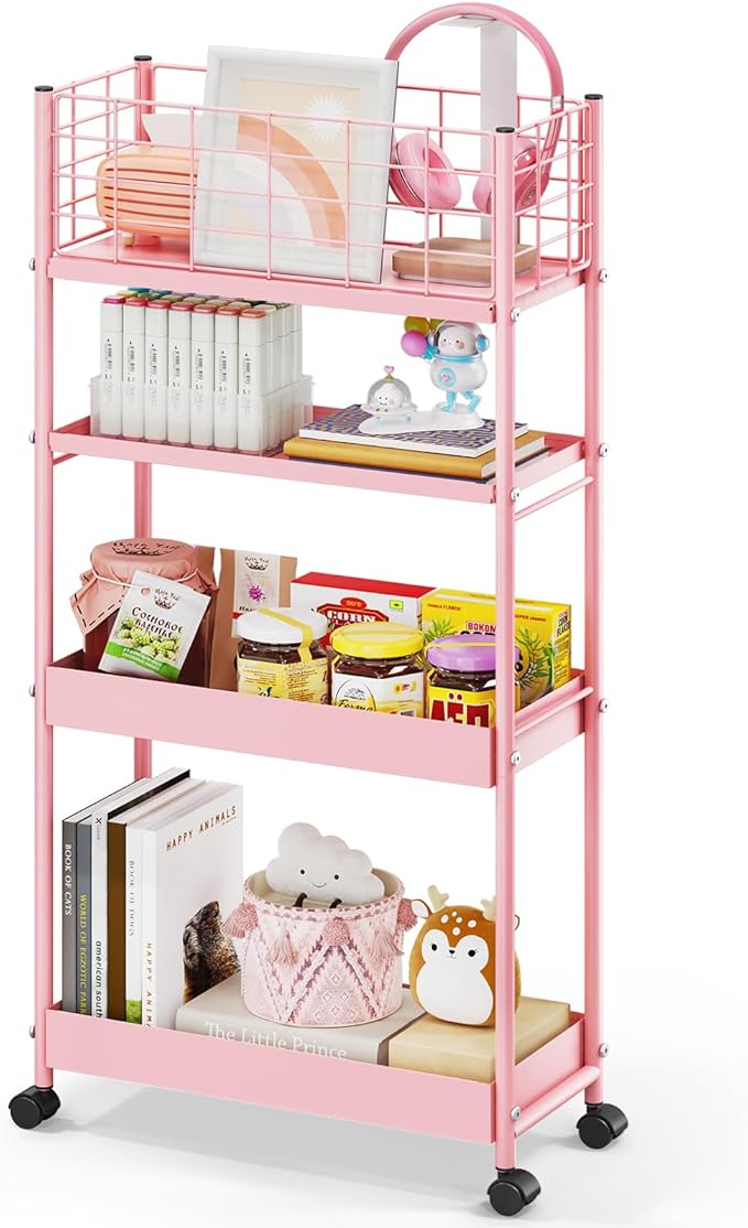 KINGRACK Slim Storage Cart, 4-Tier Metal Utility Rolling Cart by KINGRACK
