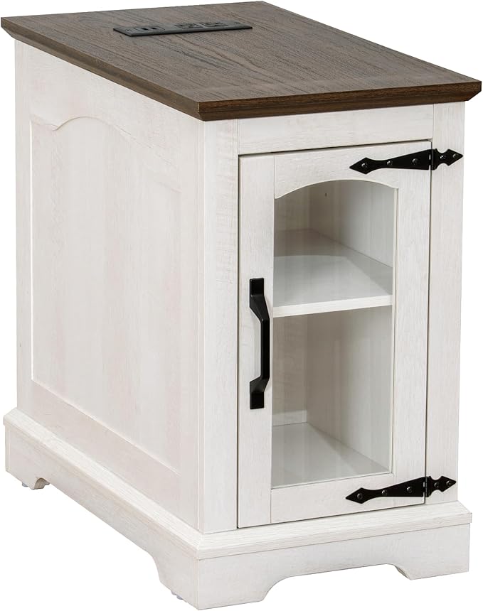 Narrow Side Table with Charging Station, 13.8" W End Table with Storage by TRONLEE