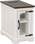 Narrow Side Table with Charging Station, 13.8" W End Table with Storage by TRONLEE