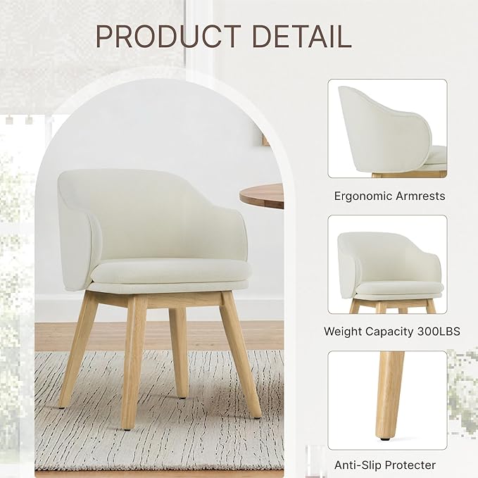 Wooden Dining Chairs Set of 2, Fabric Upholstered Modern Dining Room Chairs - Image 5
