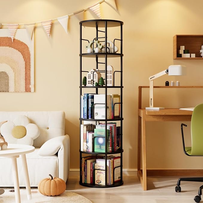 5 Tier Rotating Bookshelf, 360 Display Spinning Corner Bookshelf, Space-Saving - Image 6