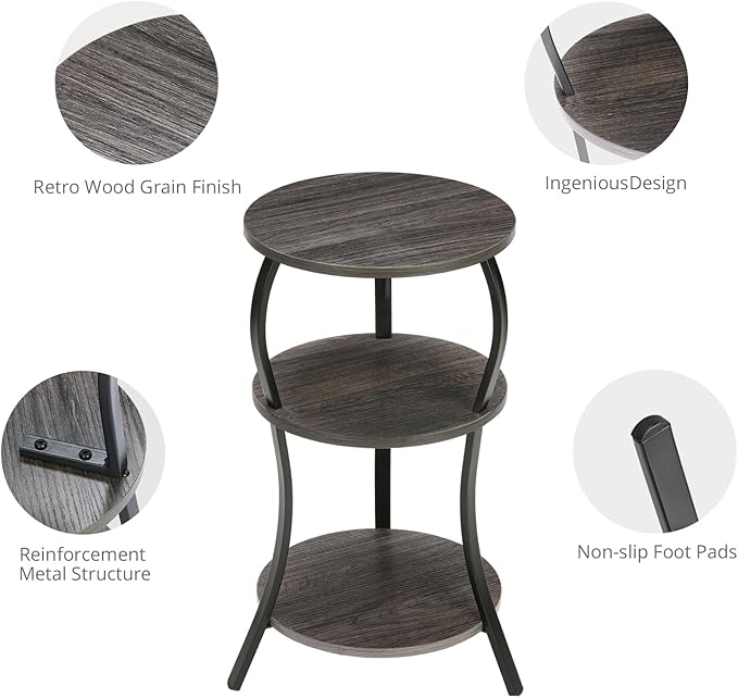 Vintage Small Round Side Table, 3-Tier Slim Waist Circular End Table - Image 4