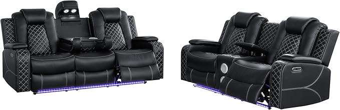 Ball & Cast Power Recliner Sofa Set Leather Reclining Sofa Set Living Room - Image 16
