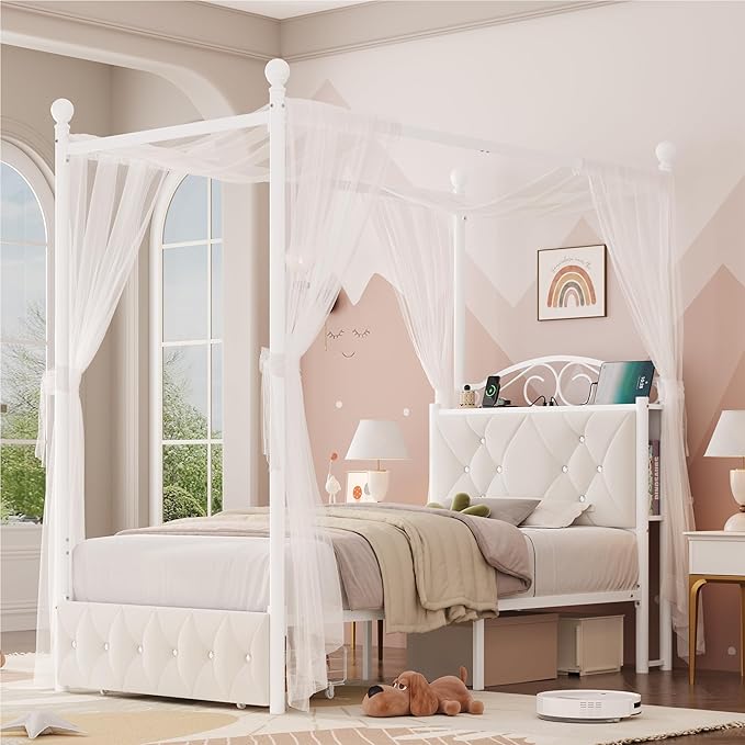 Keyluv Twin Upholstered Canopy Bed Frame by KeyluvHome