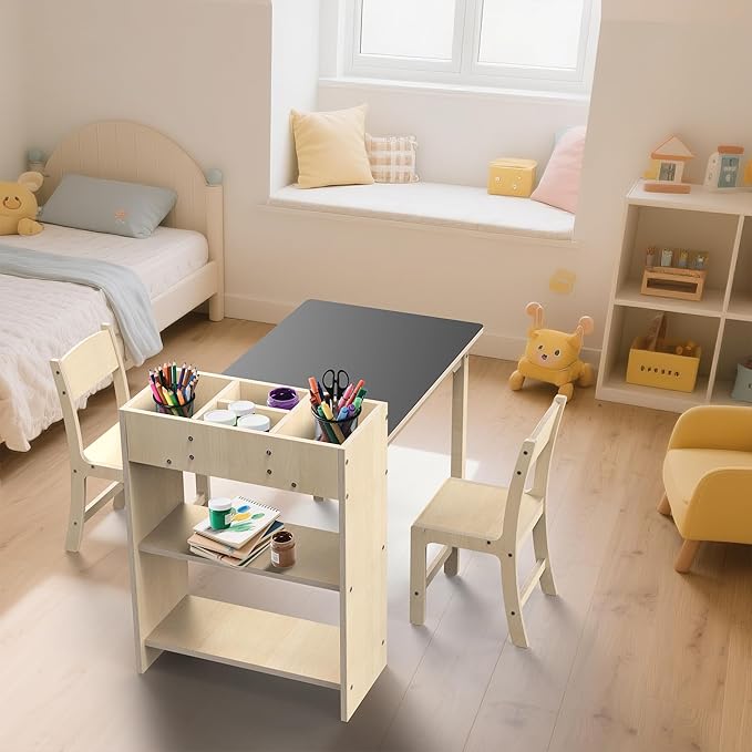 Kids Art Table and Chair Set, Sturdy Beech Wood Study Desk - Image 6