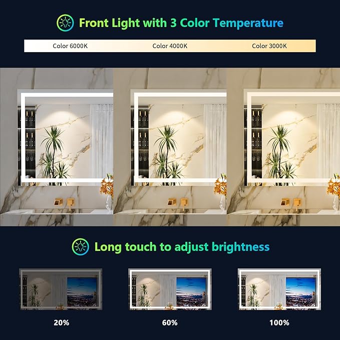 72x36 Inch RGB LED Bathroom Mirror Front Light and RGB Backlit Lighted Vanity - Image 4