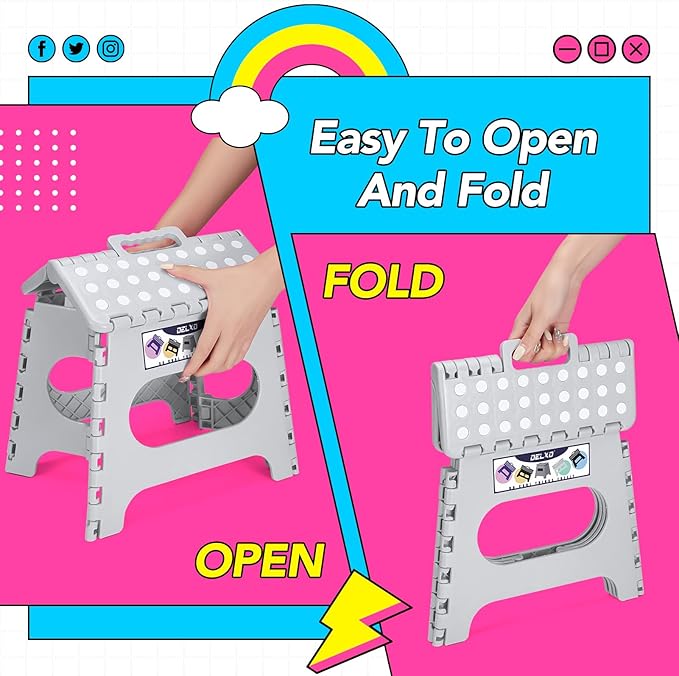Delxo Folding Step Stool, 11 inch Non-Slip Foldable Stools Up to 300 LBS - Image 4